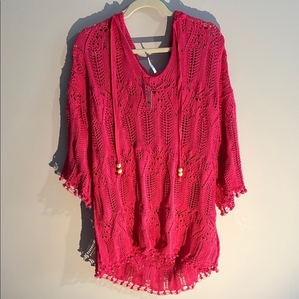 NWT Free People Pink Crochet Swim Cover-Up